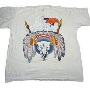 Vtg 70s Bald Eagle Indian Chief Single Stitch T-Shirt Men's Size XL Puff Print